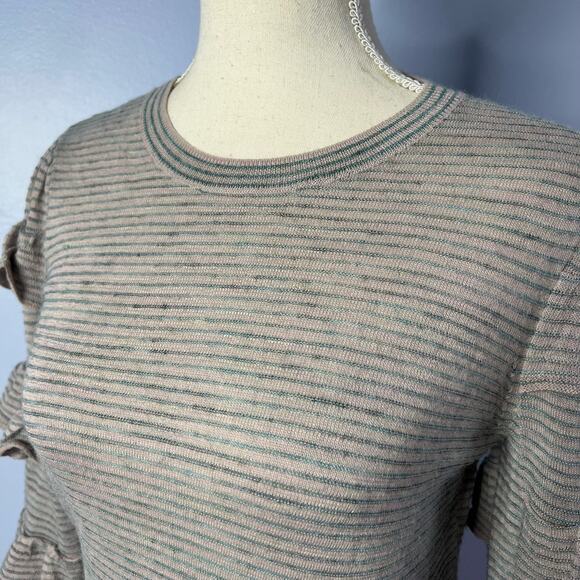 Rebecca Taylor Striped Ruffle Crew Neck Sweater Blue Pink Long Sleeve Size M - Picture 5 of 11